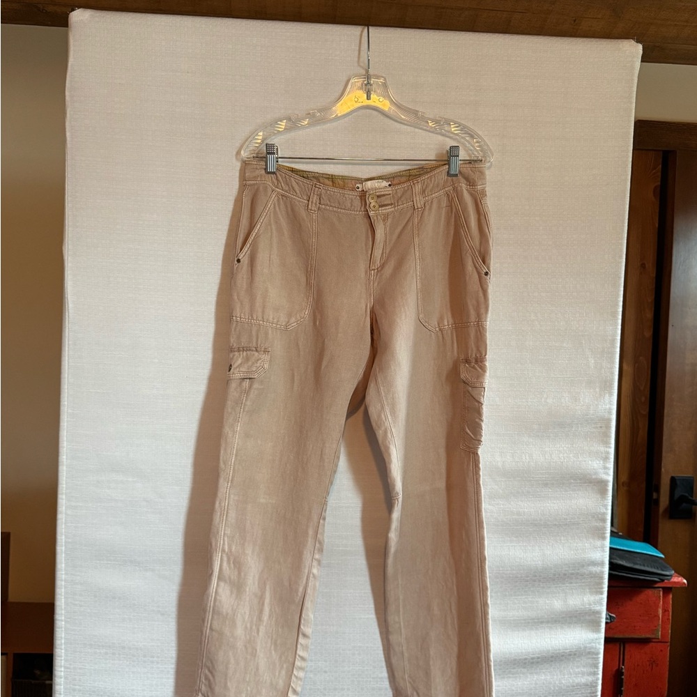 Women’s Linen Blend Beige Cargo Pants